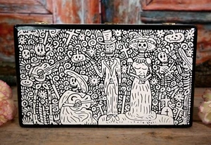 Day of the Dead Wedding Large Lacquer Box Wood Handmade Olinalá Mexican Folk Art - Picture 1 of 11