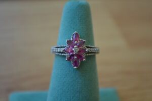 0.90ct Premium Burmese Ruby / Zircon Ring Platinum over Sterling Silver Size 6