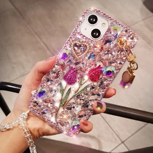 Girl/Women Bling Glitter Flower Diamonds Rhinestone Clear Rubber Back Phone Case - Picture 1 of 14