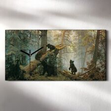 Horloge Silencieuse décorative sur toile 60x30 ours dans pin forêt peinture