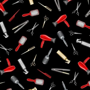 Hair Salon Stylist Got Style Tossed Hair Tools Sewing Cotton Fabric 1/2 Yard - Bild 1 von 3
