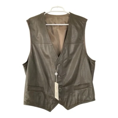 Vera Pelle Mens Sz 56 (XL) Brown Button Front Genuine Leather Made In Italy Vest - Image 1 of 4