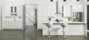 All Wood RTA 10X10 Contemporary Milan Latte Kitchen Cabinets White Paint Slab - Picture 1 of 10