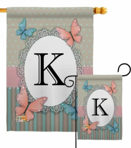 Butterflies K Initial Garden Flag Bugs Frogs Friends Decorative Gift Yard Banner - Picture 1 of 17