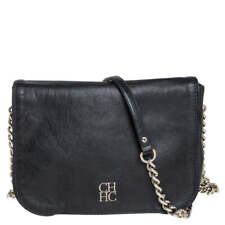 CAROLINA HERRERA Black Leather New Baltazar Flap Shoulder Bag