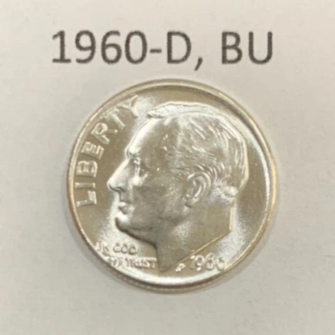 1960 D Roosevelt Dime BU ~ 90% Silver ~ Uncirculated U.S. Coin from Roll ~ D2199 Cover