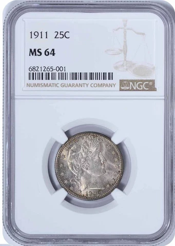 1911 Barber Silver Quarter MS64 NGC Cover