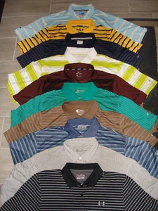 LOT-10 NIKE, UNDER ARMOUR , PING ECT. STRIPED POLY S/S POLO SHIRTS W/LOGOS 2XL - Picture 1 of 11