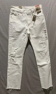 LEVI 501 Women's Original 100% Cotton Distressed White Jeans 26X30 - Picture 1 of 16