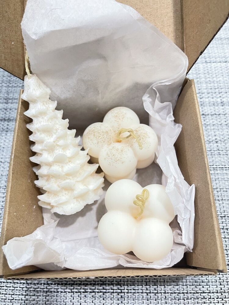 Mini Bubble Cubes, Set 3, Christmas Tree Candle, Holiday Decor, Soy Wax, Unique