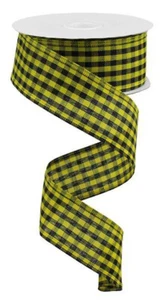 Gingham Check Wired Ribbon - 1.5 " x 10 Yards (Yellow, Black) - RGA121157 - Picture 1 of 1