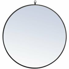 Elegant Decor Rowan 32" Round Metal Frame Hooked Mirror in Black