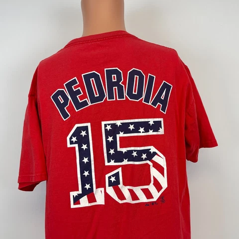 Majestic Dustin Pedroia Boston Red Sox July 4th Jersey T Shirt 2010 MLB Size L Cover