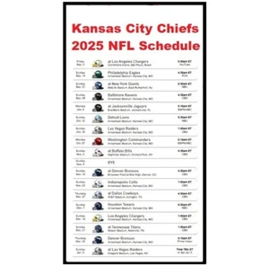 Kansas City Chiefs 2025 NFL Football Schedule Refrigerator Magnet 4 by 6 inch - Picture 1 of 1