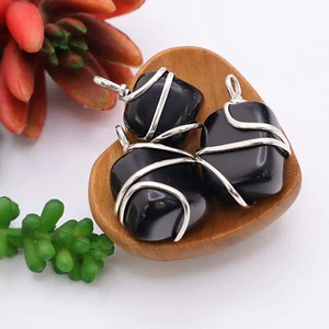 Black Obsidian Wire Wrapped Necklace - Picture 1 of 8