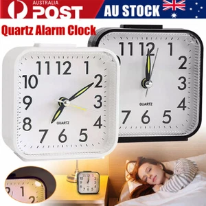 Quartz Alarm Clock With Night Light No Tick Snooze Silent Small Bedside Clocks - Picture 1 of 19