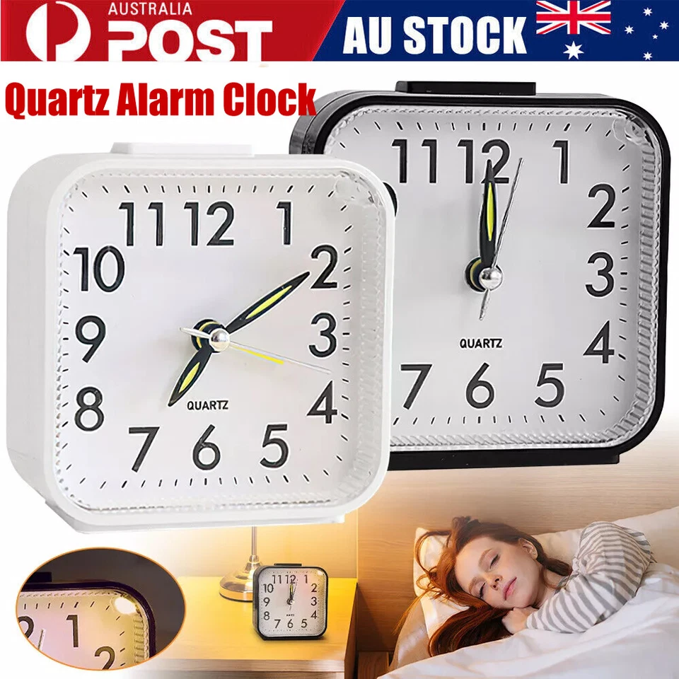 Quartz Alarm Clock With Night Light No Tick Snooze Silent Small Bedside Clocks - image 1 of 4