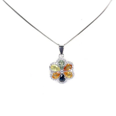 Collana In Argento Sterling 925 Con Zaffiro Naturale Gemma 18 - Immagine 1 di 4
