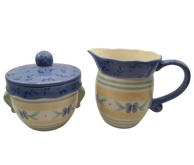 Lote de dos gres florales de azúcar crema y azúcar con tapa Pfaltzgraff Summer Breeze Foto 1 de 4