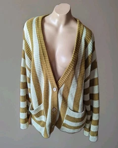 Women's Free People Beach High Tide Olive Green Striped Knit Cardigan S - Picture 1 of 6