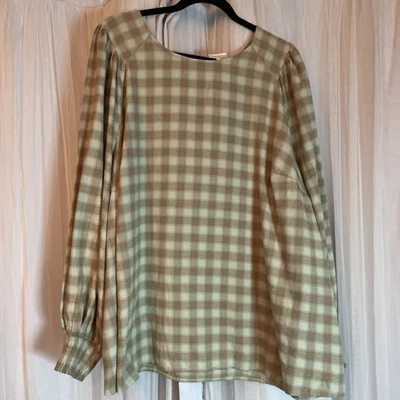 Camisa Top Ava & Viv Para Mujer 2XL Verde Marrón Manga Larga Franela Cuadros Usada en Excelente Condición Foto 1 de 4