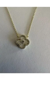 Necklace Dangle 18 Gold Plated Italy Diamond Flower White Stone 16+2 - Picture 1 of 13