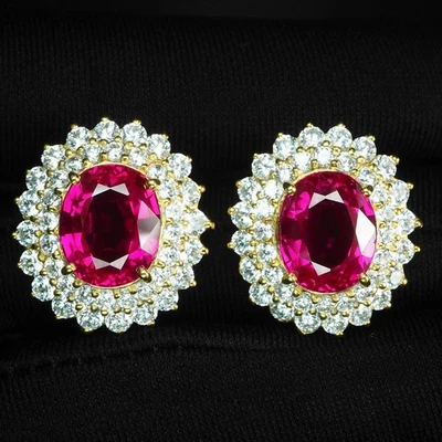 ORECCHINI ARGENTO 925 ORO 24K ZAFFIRO ROSA MAGENTA 12,35CT FATTI A MANO - Immagine 1 di 4
