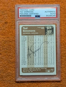 1983 Fleer Ted Simmons Brewers #45 HOF PSA/DNA AUTO AUTHENTIC - Bild 1 von 3