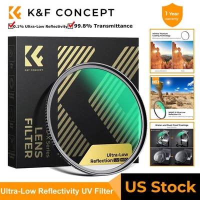 K&F Concept UV Filter 0.1% Ultra Low Reflection Protection Filter 55/62/72/77mm - Image 1 of 4