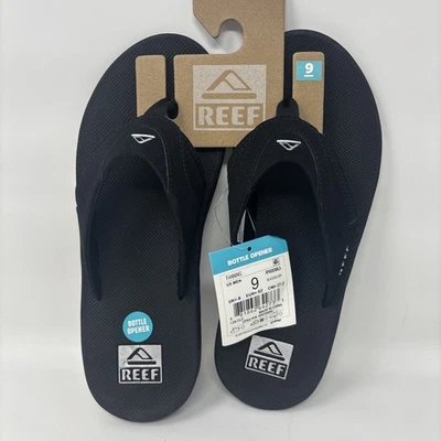 REEF FANNING HOMBRE Chanclas Sandalia Color Negro/Plateado Abridor de Botellas Talla 9 NUEVO Foto 1 de 4