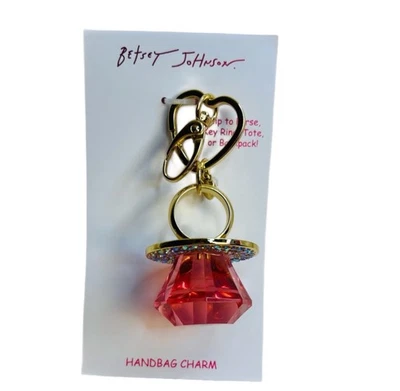 Bolso de Mano Betsey Johnson Tono Dorado Rosa Acrílico Anillo Pop Dije Acentos de Cristal Nuevo con Etiquetas Foto 1 de 2