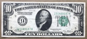 1928 $10 FRN MINNEAPOLIS [] GOLD ~ BIG 9 SEAL [] FR 2000-I Ser#  I 0146 9187 A - Picture 1 of 3