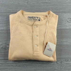 NEW Faherty Cloud Henley T-Shirt Mens Small Light Orange Heather Long Sleeve NWT - Picture 1 of 8