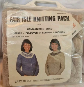 Vintage Fair Isle Pullover Strickset Pack braun Wolle Schottland Pullover Cardigan - Bild 1 von 3