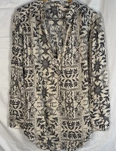 Free People Mia Tunic Blouse Women’s XL Cream Black Long Sleeve Aztec Boho - Picture 1 of 12