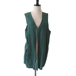 Vintage Chico's Women's Linen Longline Tunic Vest Size 1 Green Lagenlook Safari - Picture 1 of 6