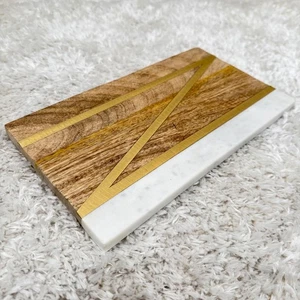 Crate & Barrel Monogram Board N Wood Marble Cheese Serving Tray Decor Party - Picture 1 of 10