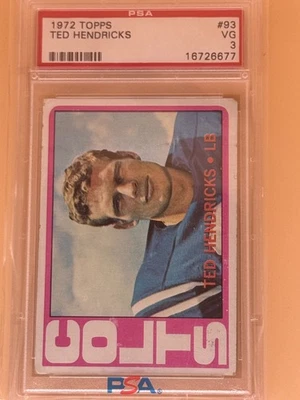 TED HENDRICKS 1972 TOPPS ROOKIE CARD #93 GRADED PSA 3 VG NFL HOF! - Image 1 of 4