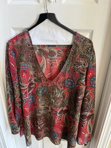 Chico’s 100% Seide Langarm Tunika Oberteil Damen 2 V-Ausschnitt transparent Vibration elegant - Bild 1 von 6