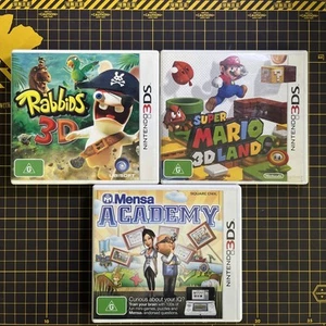 Lot 3 Rabbids 3D Super Mario 3D Land Mensa Academy Nintendo 3DS PAL AUS Complete - Picture 1 of 6