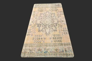 Vintage 3x6 Türkischer Oushak Läufer Teppich Handarbeit Anatolisch Boho Kelim Beige - Bild 1 von 10