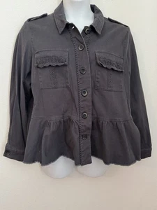 Chaqueta Denim Knox Rose Mujer 2XL Gris Campesina Boho Bordada Peplum Azteca Usada en Excelente Condición - Imagen 1 de 8