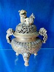 QianLong 3 Leg Urn ANCIENT ANTIQUE CHINESE Dragon Silver Incense Burner ❤️j8