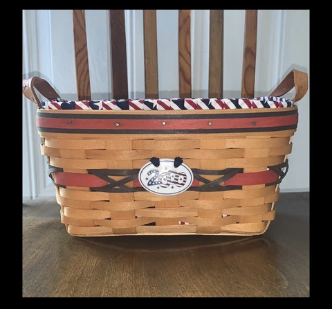 Longaberger 2000 Century Celebration Basket w/ liner leather star stamped handle Cover