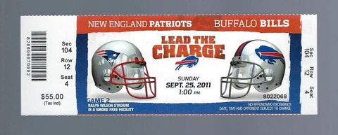 TOM BRADY 36,000 YARDS WES WELKER 217 YARDS 2011 PATRIOTS BILLS FULL TICKET 9/25 Cover