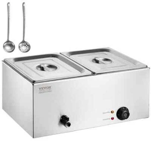2-Pan Commercial Food Warmer,18 qt. Electric Steam Table,1200W Professional Coun - Picture 1 of 8