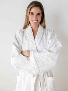 White Unisex Waffle Bathrobe 100% Egyptian Cotton Hotel Quality Robes Nightwear - Picture 1 of 3
