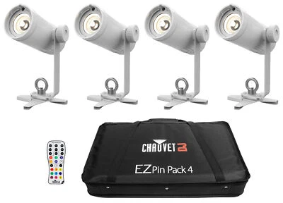 Chauvet DJ Ezpin Pack 4 EZpin Pin Spot Light Fixtures+IRC-6 Remote+Carry Case - Image 1 of 4