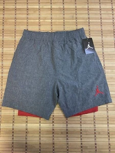 New! Jordan boys Jumpman 2-Layer Shorts Gray / Red -Size Large - Picture 1 of 6