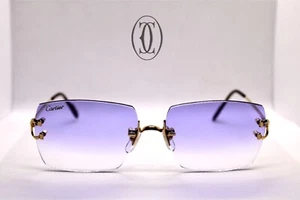 Vintage Cartier Scala 18k Gold C DECOR Sunglasses With Custom Purple Lenses - Picture 1 of 10